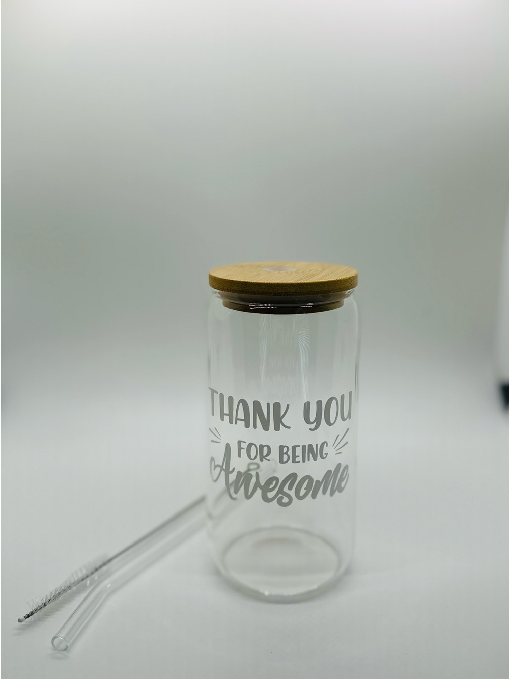 Glass Drink Jar with Bamboo Lid - "Thank You For Being Awesome"